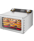 Hardcore 400 Watt Electric Food Dehydrator Featuring Big Time Six Layer Rack, stainless steel design with fruit slices inside.