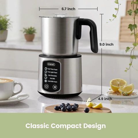 5 In 1 Stainless Steel Milk Frother And Steamer For Hot Or Cold Froth Pro Grade Latte Cappuccino Macchiato And Hot Chocolate Maker Auto Shutoff Anti Dry Burn Protection Easy To Clean Durable Kitchen Barista Tool on kitchen counter