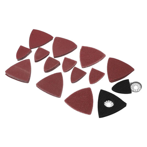 Heavy Duty Oscillating Tool Sanding Kit With Triangular Finger Pads And 100 Sandpaper Sheets, 60 Through 240 Grit Pack including assorted triangular sanding pads.