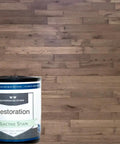 Top Shelf Oxidizing Reactive Wood Stain Five Gallon Container on wood background showing warm gray plus brown finish.