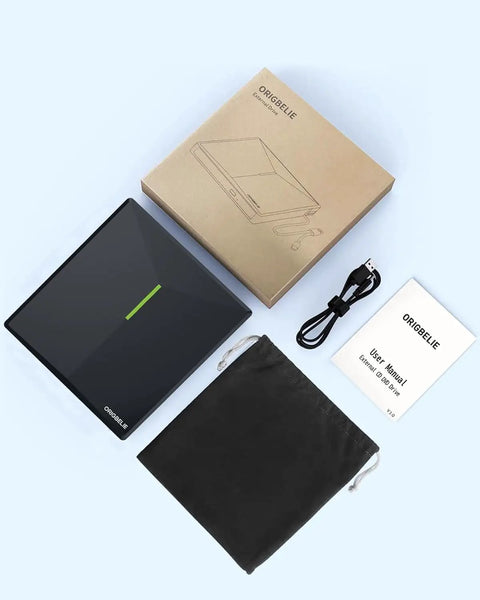 External CD DVD Drive For Laptop With USB 3.0 High Speed, 4 USB Ports And 2 SD TF Card Slots, Plug And Play, Backward Compatible With USB 2.0, Reads 8x DVD And 24x CD, Ultra Portable Multi Port Optical Drive, black drive with cable, manual, and pouch