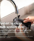Cleaning LatteGo milk system under tap with water for Fully Automatic Espresso Coffee Maker With LatteGo Milk Frother And Ceramic Grinder.