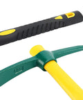 15 Inch Solid Pick Mattock Forged Garden Tool With Tough As Nails Heavy Duty Fiberglass Handle close-up of grip and head design