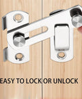180 Degree Flip Sliding Barn Door Lock For Privacy, Heavy Duty Barn Door Latch Kit installed on wooden door, silver.