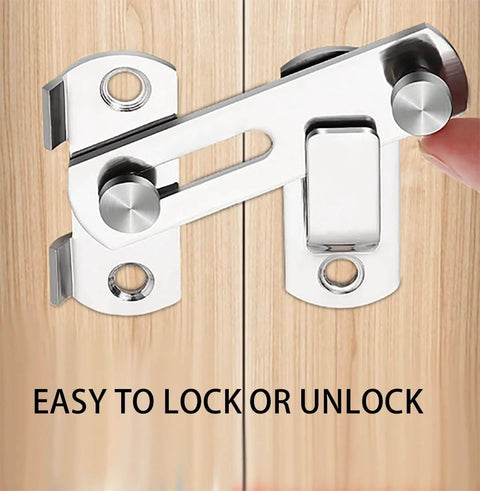 180 Degree Flip Sliding Barn Door Lock For Privacy, Heavy Duty Barn Door Latch Kit installed on wooden door, silver.