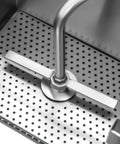 Heavy Duty 55L Commercial Oil Filtration Cart With Stainless Steel Deep Fryer Filter Machine interior with perforated bottom and lever.