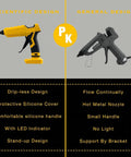 Comparison chart of 100W Cordless Hot Glue Gun Works With 20V Max Battery Tool Only showing scientific vs general design features.