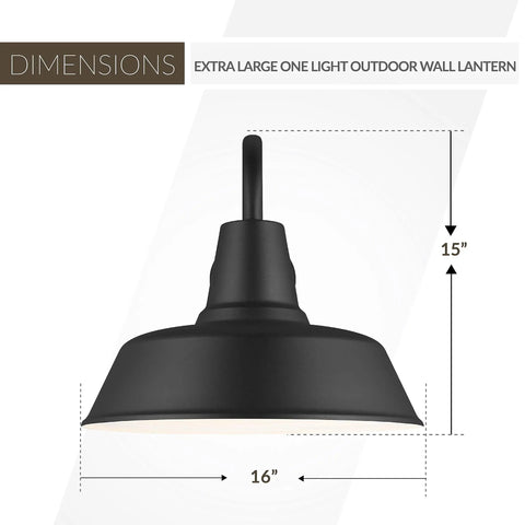 Side view of Extra Large Outdoor Wall Lantern in Traditional Style Black Finish 16x15 inches with weather-resistant aluminum shade