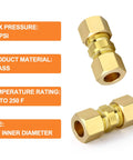 GASHER brass compression tube fittings, 1/4" ID (1/4" tube OD), pair shown