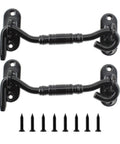 Two Pack Hook And Eye Latch Set Heavy Duty Stainless Steel Gate Latch Lock For Sliding Barn Doors Windows Shutters Garage Fence Closet And Shed Doors With Screws 4 Inch Black, front view showing latches and included screws.