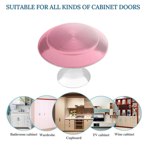 Pink Gradient Cabinet Knob Set 2 Pack Drop In Ready Aluminum Alloy And Stainless Steel Drawer Pulls For Kitchen Dresser Cupboards And Closet Durable Corrosion Resistant Hardware Long Lasting Finish shown with various cabinet options.