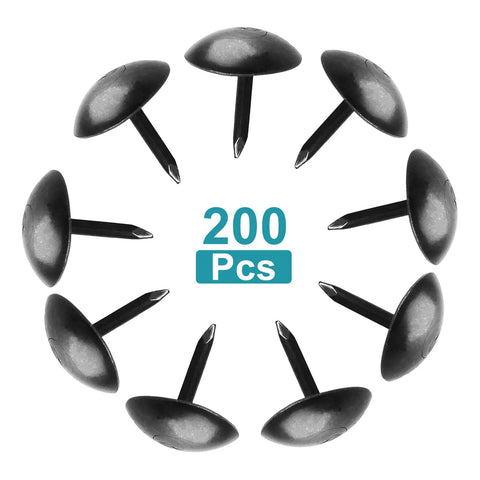 200 Piece Bulk Of Sleek Black Metal Upholstery Tacks And Antique Thumb Nails Heavy Duty Furniture Hardware With A No Sweat Setup Straight Quality Goods To Level Up Your Couch Reupholstering DIY Projects, black tacks arranged in a circle.