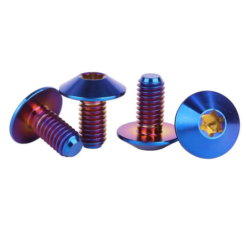 Set Of 4 Beefed Up Titanium Bolts With Torx Head For Bicycle And Motorcycle M5 And M6 In Burnt Blue Finish, various angles