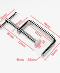 G Clamp Hand Tool For Tightening With Precise Threaded Screw And Ergonomic T Handle, 9 cm, with red dimension markers on white background