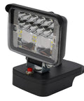 18V Cordless LED Work Light 30W High Lumen Floodlight with six LED chips and sturdy black housing.