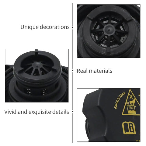 Radiator Coolant Recovery Cap Replacement For Chrysler Dodge Jeep Ram EcoDiesel showing detailed top and side views