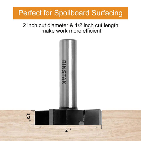Four Flute CNC Spoilboard Surfacing Router Bit With Half Inch Shank And Two Inch Cutter Diameter For Slab Flattening And Wood Milling Carbide Planer Router Bit With Anti Kickback Design And Heat Resistant Coating