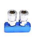 Two Way Five Port Aluminum Pneumatic Manifold Block Splitter Inline Fittings For Air Compressors And Portable Air Tanks Easy Install One Quarter Inch Threads Sky Blue All Ports Same Size Pack Of Two