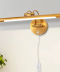 Brass 16 Inch LED Vanity Light Dimmable Wall Sconce With Adjustable Arm Plug In Bedside Reading Lamp Warm 3000K 8W