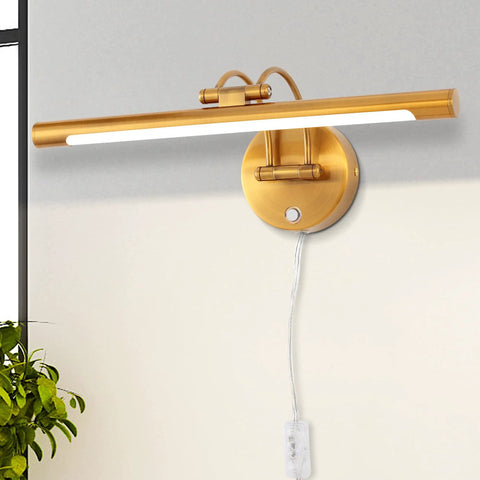 Brass 16 Inch LED Vanity Light Dimmable Wall Sconce With Adjustable Arm Plug In Bedside Reading Lamp Warm 3000K 8W
