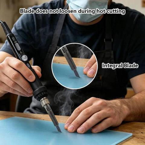 Afantti Electric Hot Knife Plastic Cutter Heated Foam Cutting Tool with Integral Blade in use cutting foam sheet.