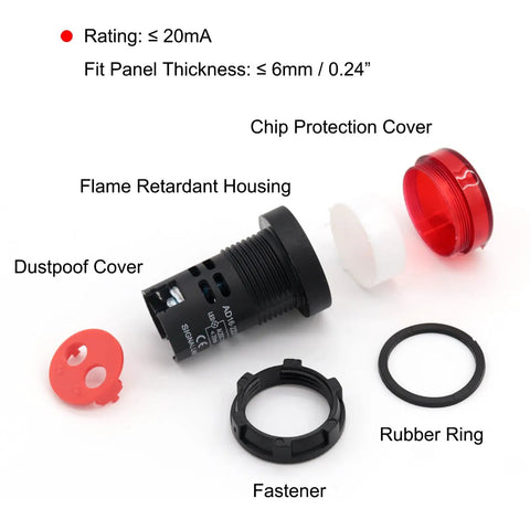 LED Indicator Light Kit 110V AC DC 20mA Flush Panel Mount 22mm Hole Multicolor Red components and parts