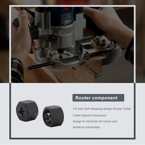 1/4 Inch Router Collet Replacement For PR20EVS Bosch Router, brand new unused aluminum, shown with router in use