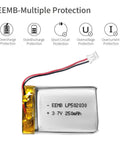 4 Pack 3.7V 250mAh LiPo Batteries 502030 With JST Wire Connector For VXI Blue Parrott Devices showing multiple protections