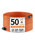 Beefed Up Heavy Duty 50 Foot Outdoor Extension Cord 16 AWG SJTW 16/3 With Weatherproof PVC Jacket, 3-Prong Grounded Plug, ETL Listed, 13A 1625W, Orange