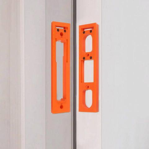 Orange 3D Invisible Door Hinge With Enhanced Grip And Safety Features for Easy Smooth and Safe Closings on white background.