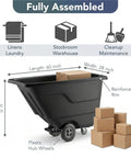 Rugged Build Tilt Truck Dump Cart Boasts Half Cubic Yard Volume And 300 Pound Weight Limit with boxes for storage.