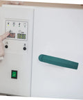 Heavy Duty Industrial Oven Handle For Commercial Baking Equipment with green polymer grip on drying box door.