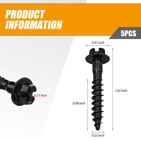 Product dimensions of 5-piece Air Box Screw And Air Filter Housing Retaining Bolts Heavy Duty Rust Resistant Steel Fasteners In Black Finish