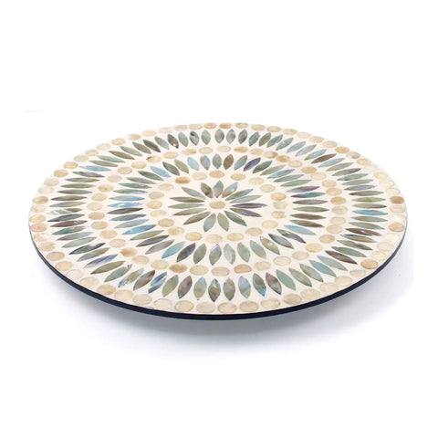 13.4 Inch Round Mother Of Pearl Lazy Susan With Dot Blue Shell Design Hella Smooth Rotating Turntable Tray decorative top with intricate pattern