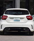 Rear view of car fitted with Two Pack Stainless Steel License Plate Frame Set With Screw Caps And Screwdriver Set For 2 Hole Plates