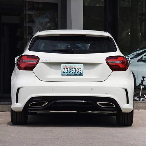 Rear view of car fitted with Two Pack Stainless Steel License Plate Frame Set With Screw Caps And Screwdriver Set For 2 Hole Plates