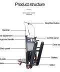Product structure illustration of Heavy Duty Electric Stair Climbing Dolly With 660 Lb Capacity And 850 Watt Motor labeled parts.