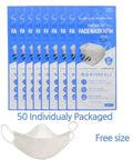 Premium KF94 Face Mask For Adults, White Protective Mask With 4 Layer Nonwoven Fabrics Made In Korea, 50 Individually Packaged
