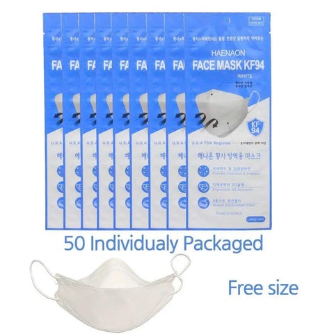 Premium KF94 Face Mask For Adults, White Protective Mask With 4 Layer Nonwoven Fabrics Made In Korea, 50 Individually Packaged