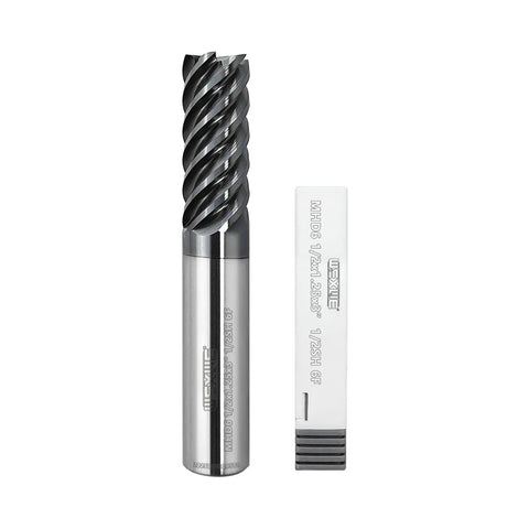 Six Flute Carbide End Mill Square Cutter With Fifty Degree High Helix For High Hardness Steel Finishing, One Half Inch Shank