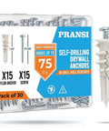 Self Drilling Drywall Anchors And Screws Kit, 30 Piece Set, Size Eight Screws, No Pre Drill Needed, Heavy Duty Wall Anchors For Drywall