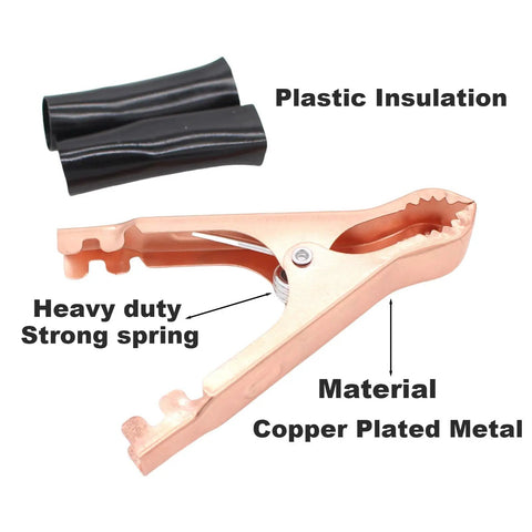 Heavy Duty Alligator Clips 50A 10 Pack For Car Battery Testing with copper plated body and black plastic insulation shown separately