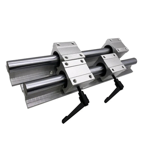 Next Level SBR Linear Rail Kit With SBR10 SBR12 SBR13, 200 To 1000mm Length, 1 Guide and 2 UU Blocks, shown in aluminum and steel.