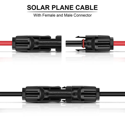 Close-up of 10 Gauge Solar Panel Adapter Kit with female and male connector for RV rigs, solar charge controllers.