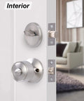 Interior view of satin nickel finish door with Two Sets Keyed Alike Entry Door Knob And Deadbolt Lock Combo Set For Front Door