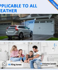 Wireless Driveway Alarm System Weatherproof Motion Sensor With Plug In Receiver And Loud Chimes, car near garage and family indoors