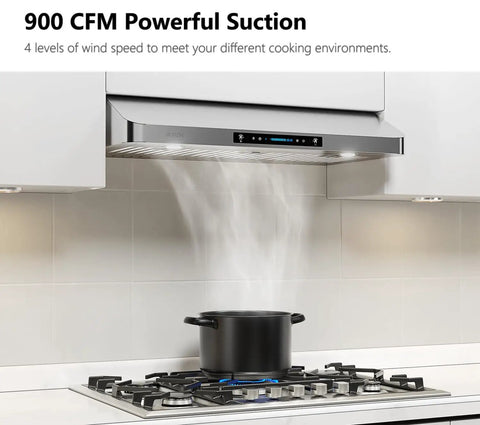 42 Inch Under Cabinet Range Hood With 900 CFM Dual Motors, Four Speed Gesture Sensing And Touch Control extracting smoke