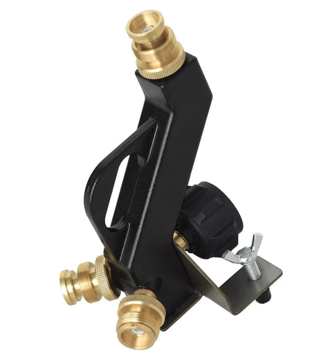 Three Port Propane Distribution Tree For Camping Connects Three One Pound Appliances To A Standard BBQ Tank Grillin Ready Safe Easy Setup Black And Gold, showing brass connections.
