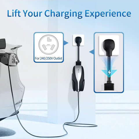 NEMA 10-30 Adapter For Tesla Gen 2 Mobile Connector, 240V 24A Dryer Outlet EV Charger Adapter shown in use