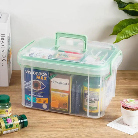 15 Qt Clear Medicine Organizer With Tray And Lids Thickened Plastic First Aid Box Multipurpose Medical Caddy With Labels And Sturdy Handles